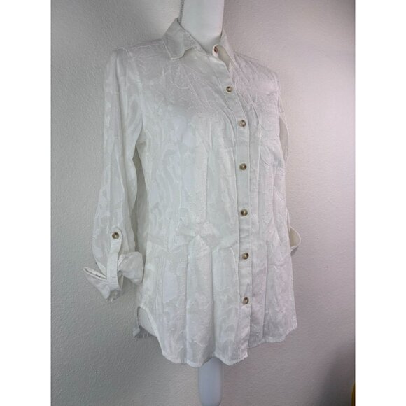 Maeve Anthropology women's 4 white long sleeve burnout button down cotton blouse - Picture 2 of 9